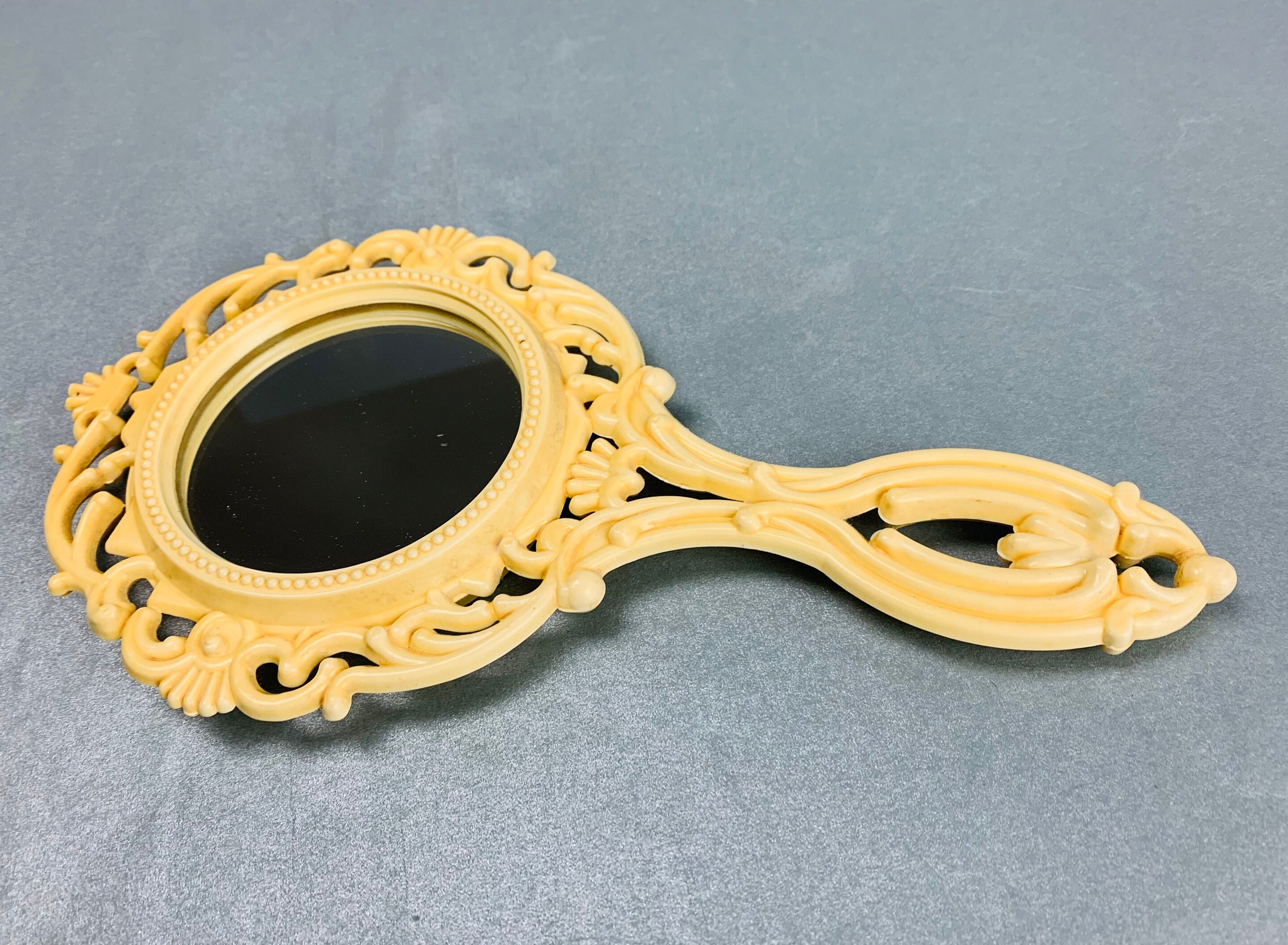 Vintage Ivory Plastic Hand Mirror Double-sided Hand Mirror Soviet