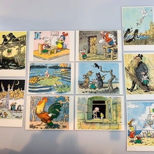 Vintage seltenes Set mit 11 Postkarten 1972 Pinocchio Buratino The Golden Key Buchillustration