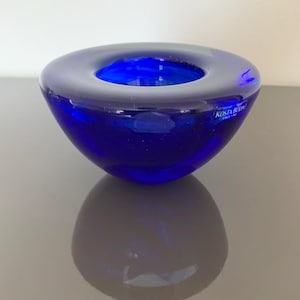 Vintage Kosta Boda tea light candle holder Atoll cobalt blue glass tea light holder designed by Anna Ehrner