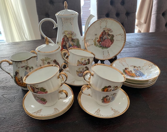 Vintage Jiesia Madonna Bone China Coffee Tea Set for 6 Persons