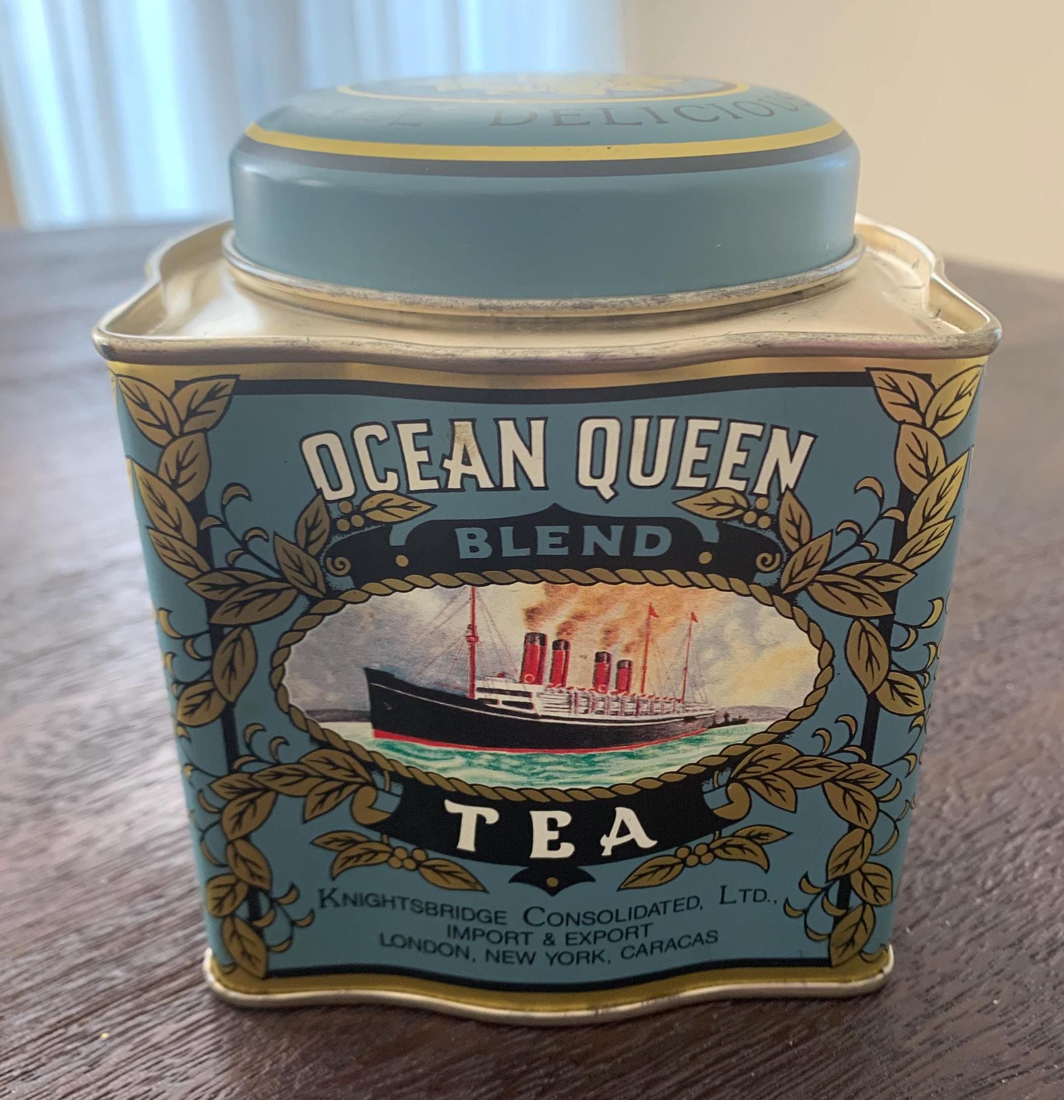 Vintage 1970s Ocean Queen Blend Tea Tin Canister English Tea Tin