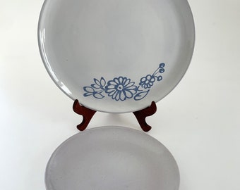 Handmade Ceramic Serving Plate Set, Rustic Glazed Floral Plates