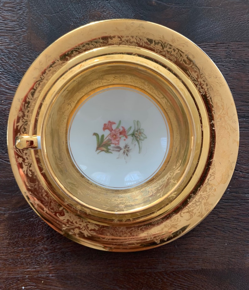 Vintage Hertel Jacob Bavarian Porcelain Tea Trio Gold Floral Tea Set ...