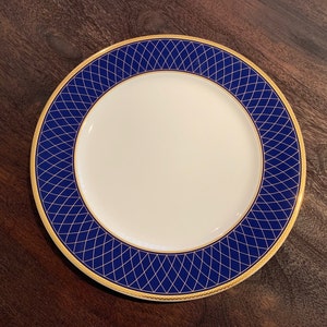 Juego de platos extra grandes Royal Cobalt para servir de 6 platos llanos de Zepter Unused White Cobalt Blue Gold Porcelain Large Serving 6 Plates