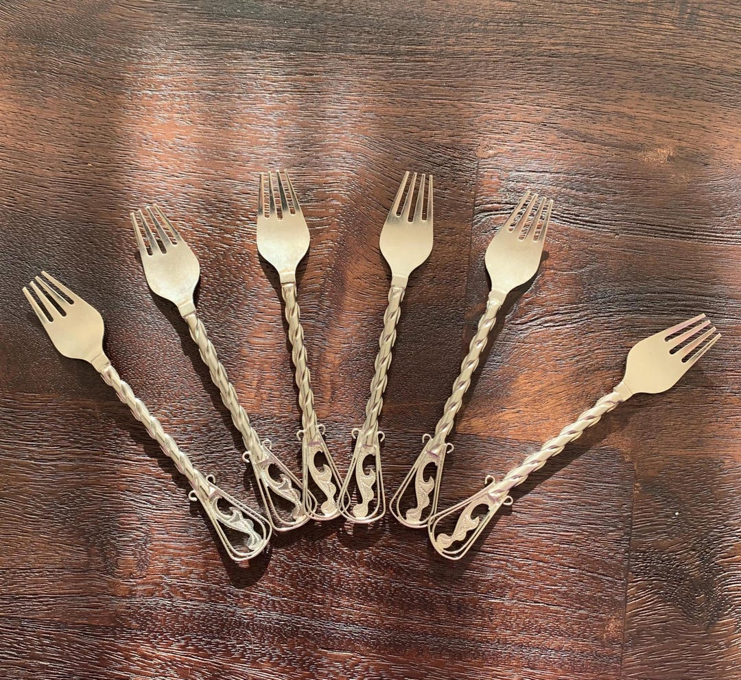 Vintage Set of 6 Metal Dessert Forks Soviet Era Armenian Dessert