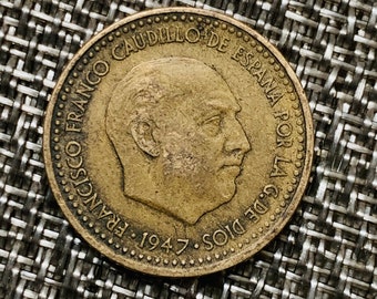 1947 Spanish 1 peseta Vintage Spain Francisco Franco peseta coin