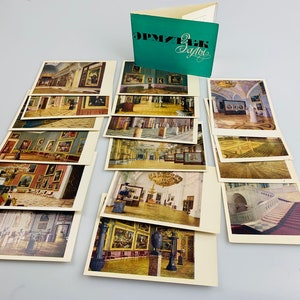 Vintage Soviet era set of 16 postcards Hermitage museum halls Rare Winter Palace Architecture postcards USSR 1970s