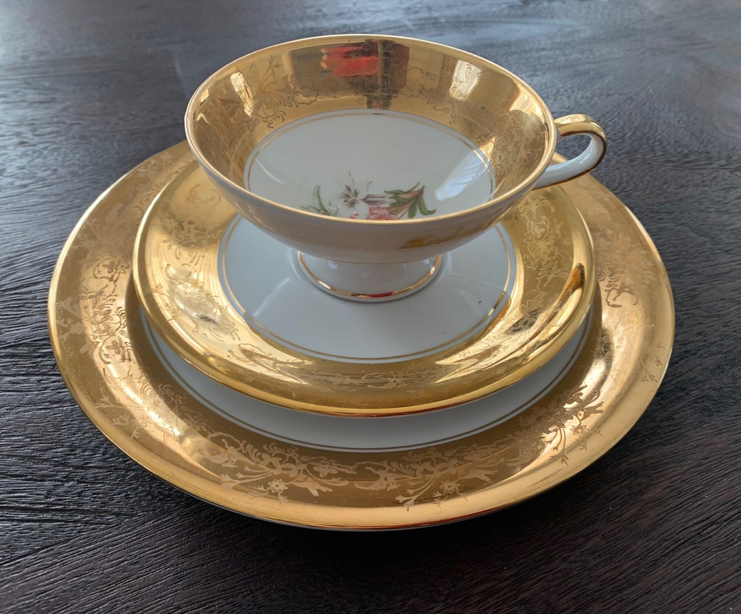 Vintage Hertel Jacob Bavarian Porcelain Tea Trio Gold Floral Tea Set - Etsy