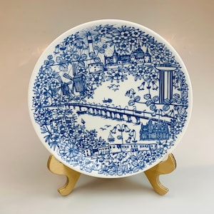 1972 GUSTAVSBERG Blue and white decorative plate Sweden wall decor plate