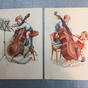 Bambini sovietici vintage set di 2 cartoline Cartoline per violoncello per bambini Cartoline URSS anni '60