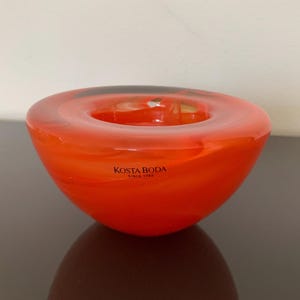 Vintage Kosta Boda tea light candle holder Atoll orange glass tea light holder designed by Anna Ehrner