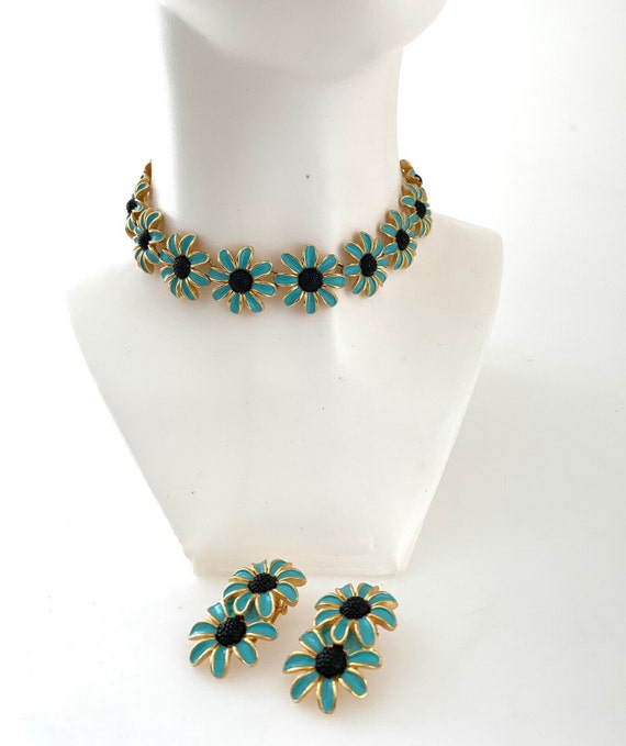 Vintage 1960 Judy Lee Necklace & Earrings set Blu… - image 1