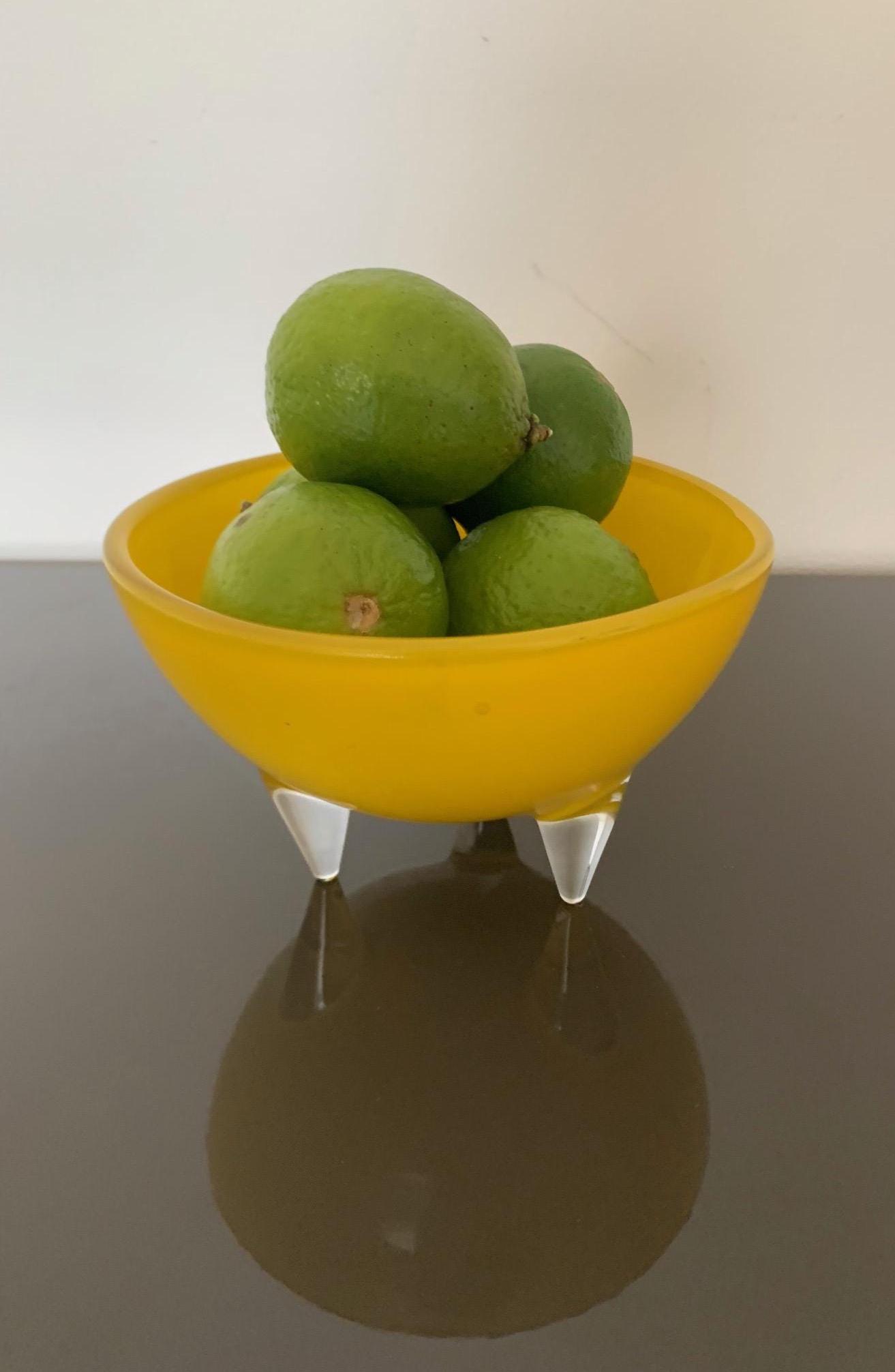 Nybro Cilla Persson Vintage ３本脚 クリスタルボウル Vintage Cilla Persson for Nybro of Sweden Yellow Cased Bowl - Etsy