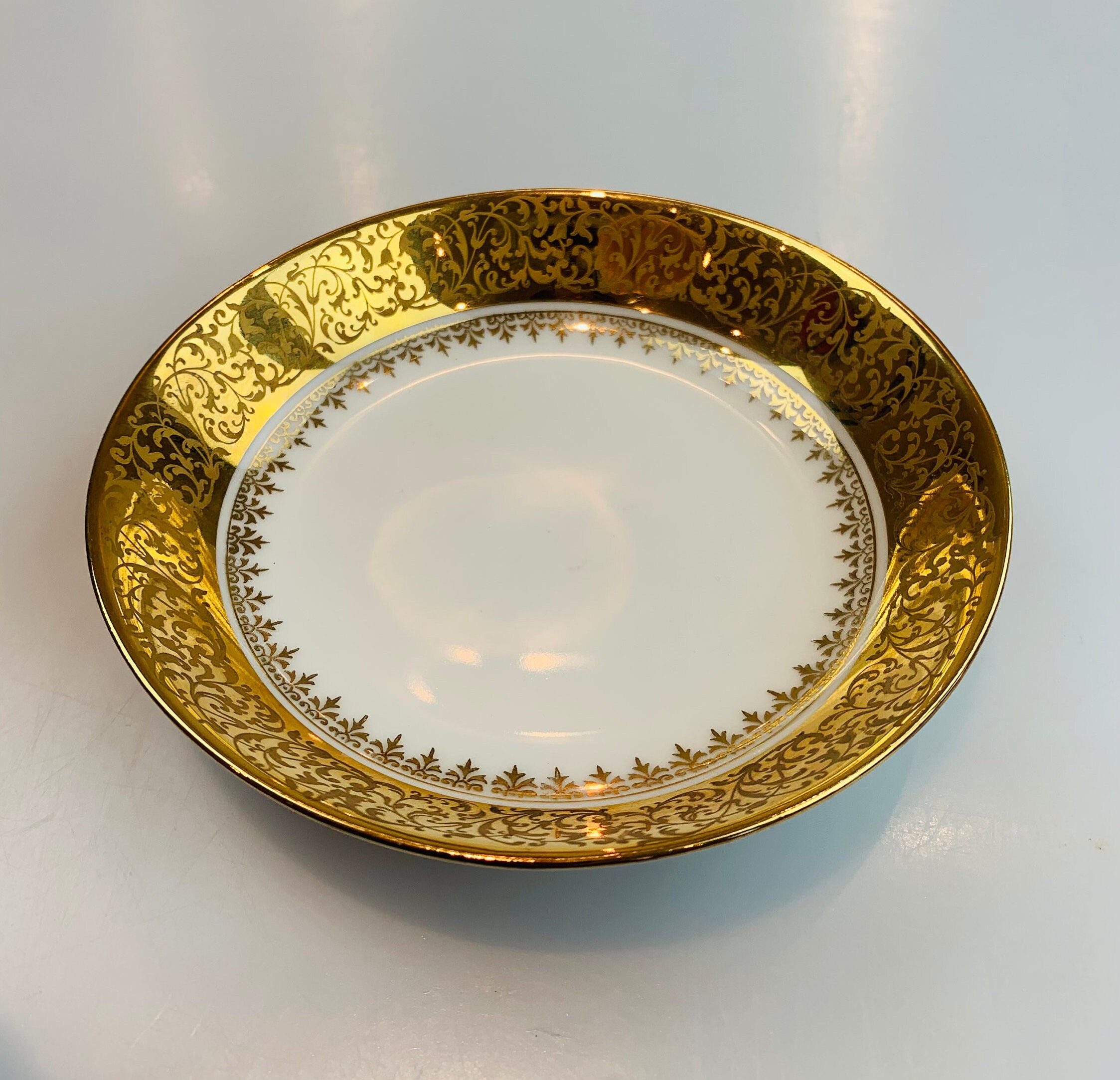 Vintage CM 1814 Hutschenreuther Porzellan Schale Germany klein floral gold und weiß Muster Porzellan Ware