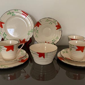 Vintage Art Deco Ivory England Swinnerton China Hand Decorated cup saucer plate set Tea set English Chinaware Collectible Art Deco 10 units