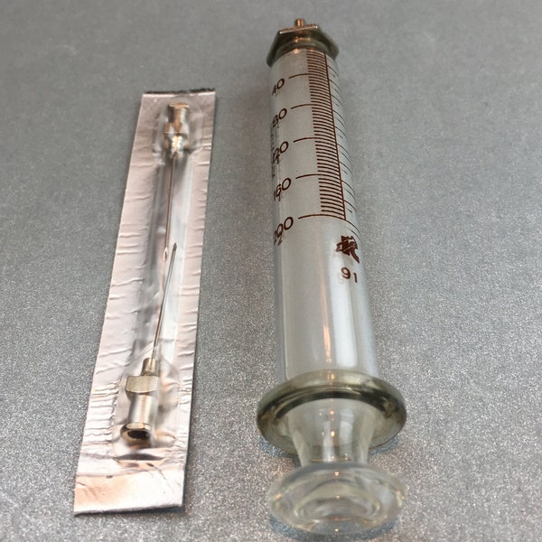 Vintage insulin syringe glass medical equipment Medical tool medical instrument Hospital supply Medical Syringe 5 ml with two needles