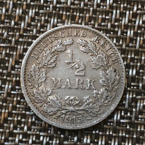 1915 F German Empire 1/2 Mark coin