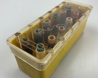 Vintage thread box holder holds 12 spools 12 vintage spools with colorful thread included plastic sewing storage Made in USSR 1970s