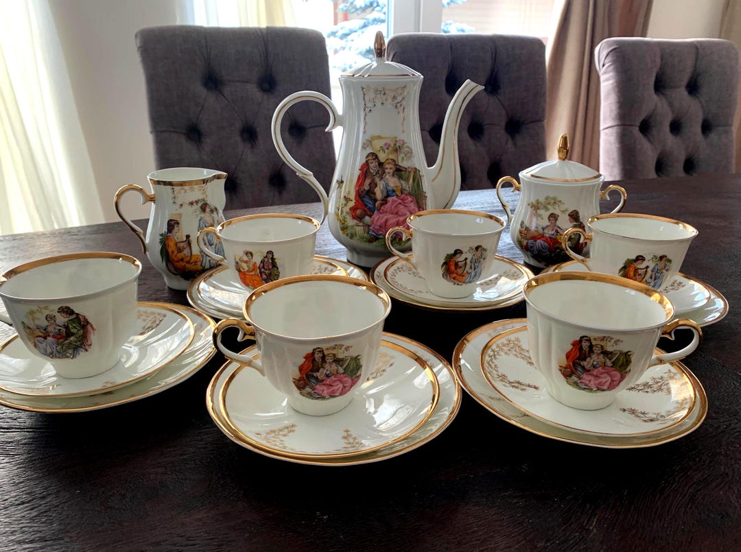 Vintage Jiesia Madonna Bone China Coffee Tea Set for 6 Persons