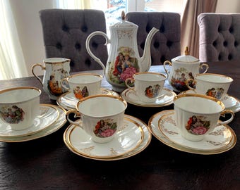 Vintage Jiesia Madonna Bone China Coffee Tea Set for 6 Persons