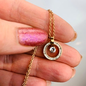 Vintage pendant necklace  Gold tone stainless steel chain with rhinestone pendant