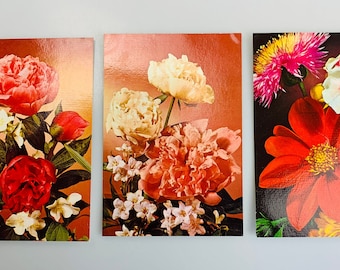 Vintage 3er Set Postkarten Bedruckte Blumen Postkarten in Der Deutschen Demokratischen Republik 1970er Jahre