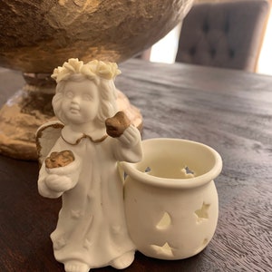 Angel candle holder Tealight candle holder Ivory ceramic  candle holder Embellished candlestick Ornamented Angel home decor in a gift box