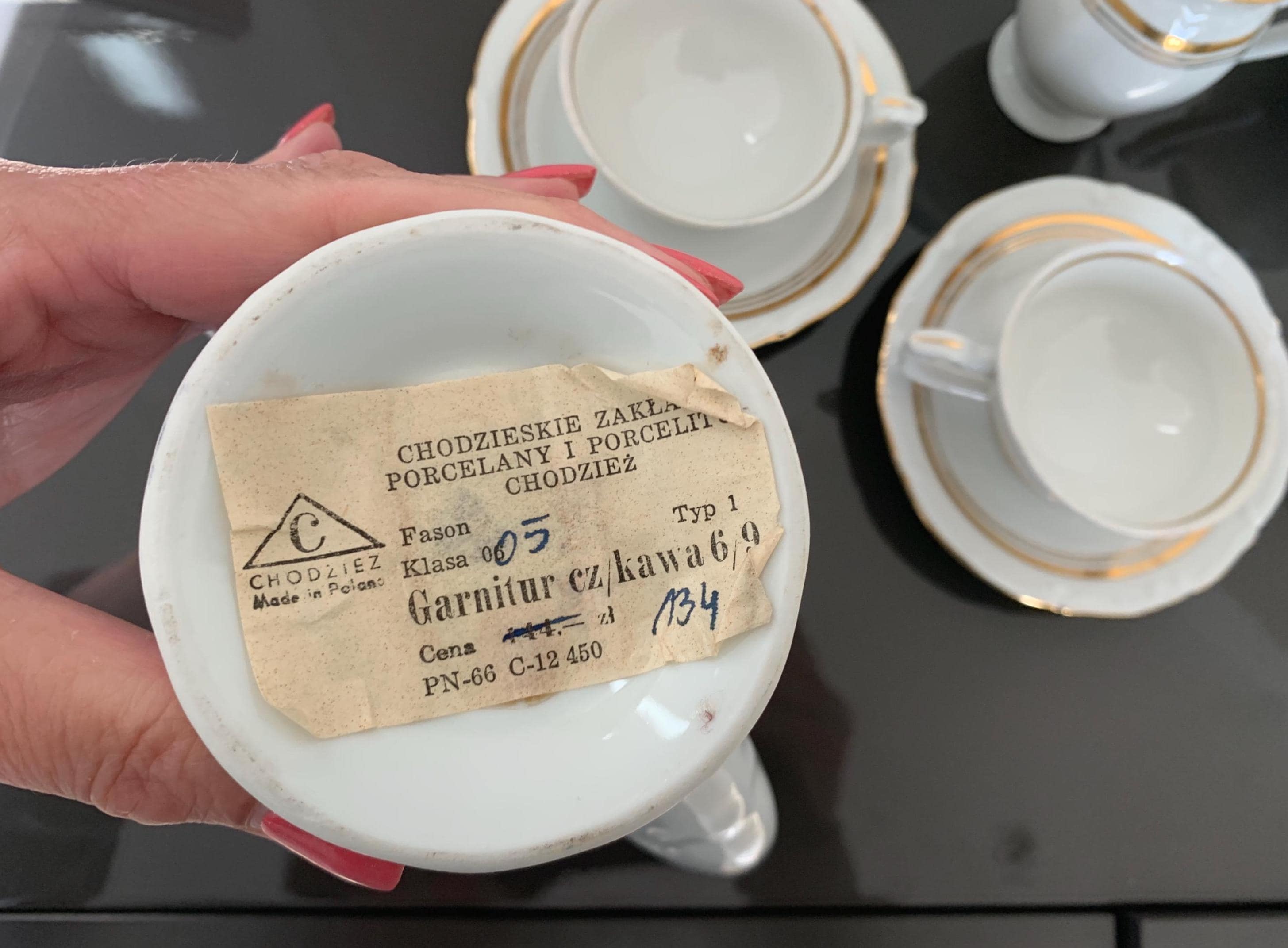 Vintage Chodzież Porcelain Coffee Set, 15 Piece Gold Trim, Made in
