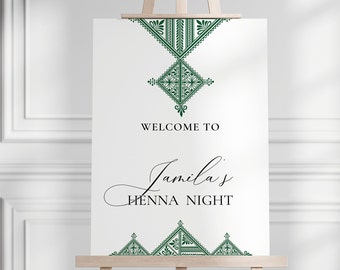 HENNA WELCOME SIGN , Green Fessi docorated welcome sign , traditional wedding ,  muslim wedding sign , islamic wedding decoration