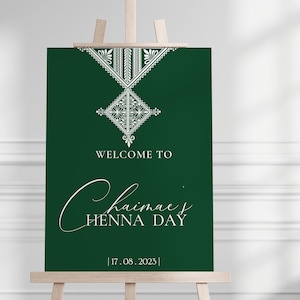 Letrero de bienvenida de henna, letrero de bienvenida verde, boda tradicional, letrero de boda musulmana, boda islámica