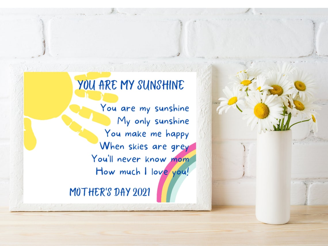 You are my sunshine DIY Handprint Mothers Day Gift Etsy