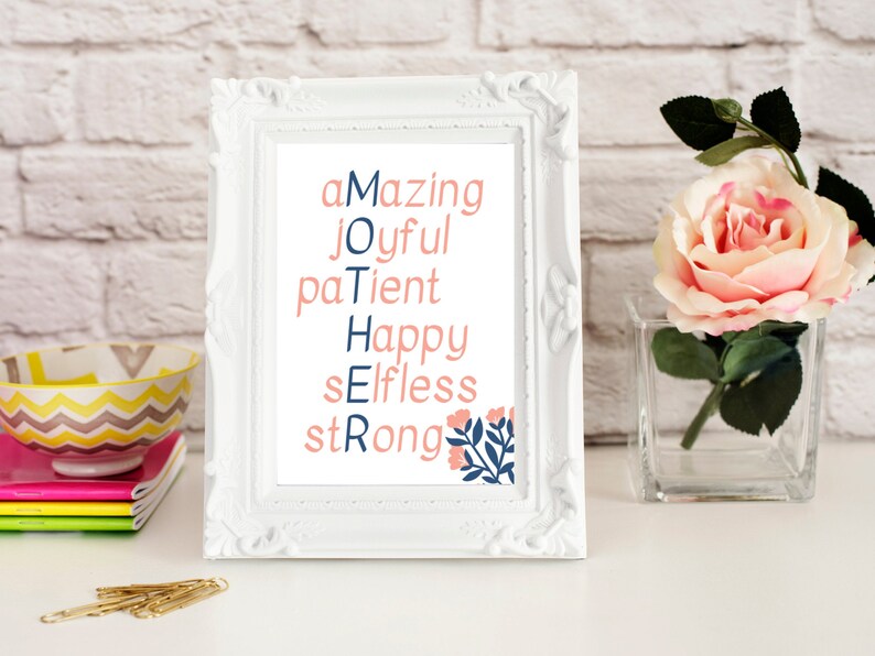 Mother Acronym Printable Word Art Mothers Day Gift Mother Etsy