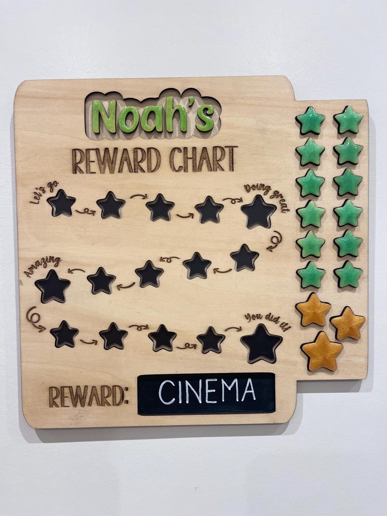 Reward Chart Lettering Personalized Wooden Reward Chart: Kids Chore Chart With Magnetic Stars ...