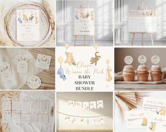 Winnie the Pooh Baby Shower Decorations Bundle: Invitations, Games, Banner (Digital Download)