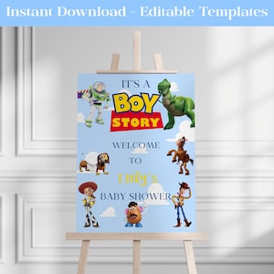 Cartello di benvenuto per baby shower "Boy Story", Toy Story Baby Shower