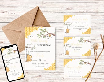 Winnie the Pooh Baby Shower Invitations Bundle (Digital Download- Editable Canva Templates)