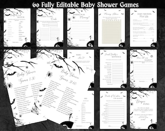 Halloween Baby Shower Games Bundle, 60 Editable Canva Printables (Instant Download)