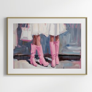 Pink Cowgirl Boots Art Print: Girly Preppy Wall Decor (Digital Download
