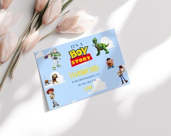 Plantilla de tarjeta de agradecimiento para baby shower de Toy Story (descarga digital)