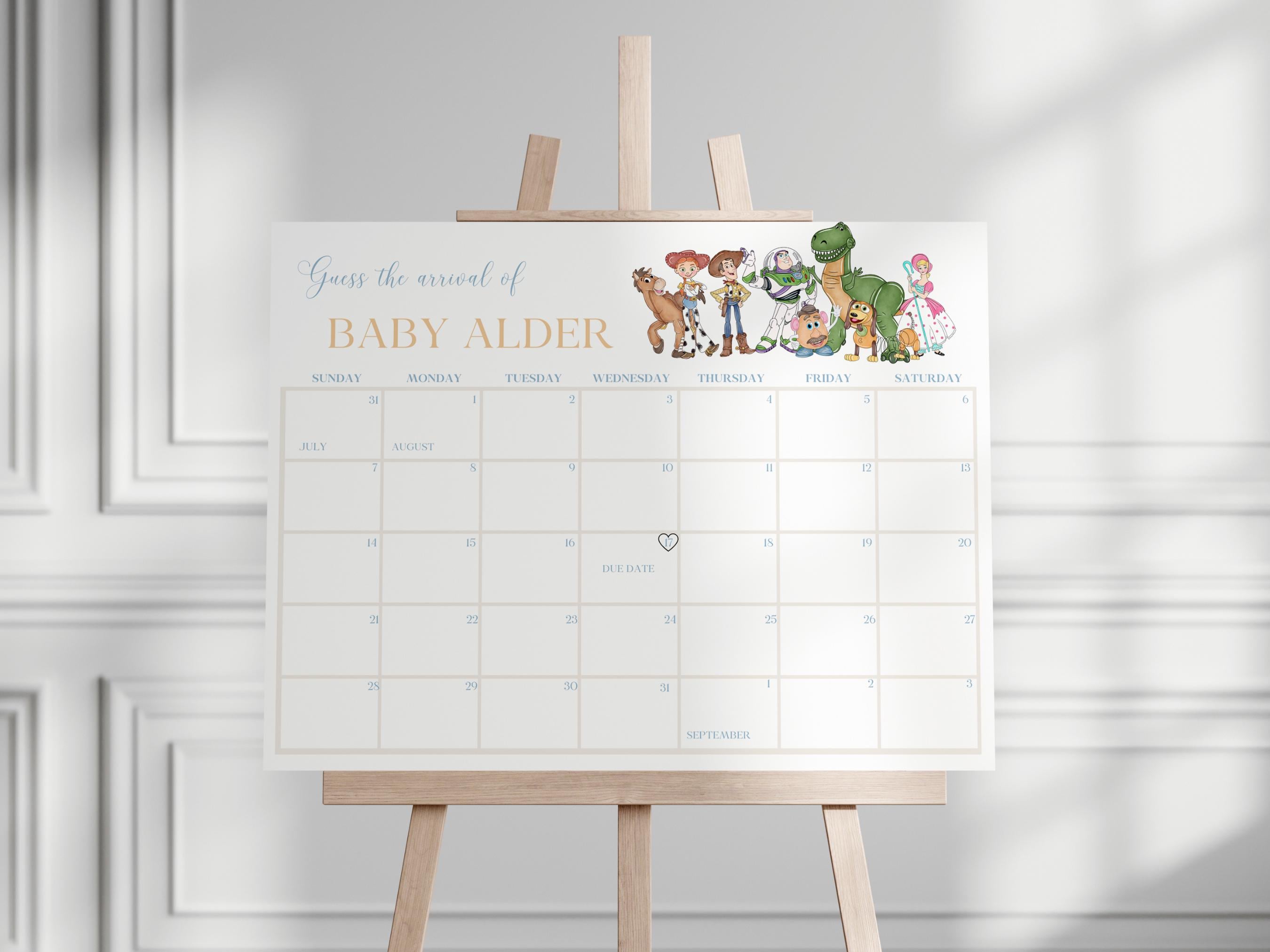 Boy Story Baby Shower Sign, Boy Story Baby Shower Guess the Arrival Calendar, Toy Story Baby Shower