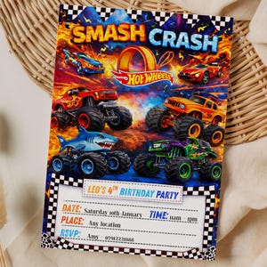 Monster Truck Birthday Invitation, Hot Wheels Invite (Digital Download)
