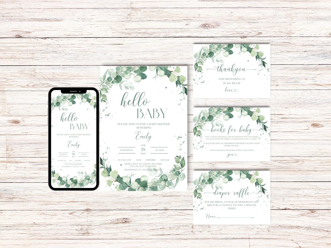 Eucalyptus Shower Bundle, Greenery Baby Shower - Etsy