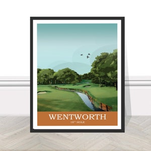Wentworth 18 Loch West Platz Surrey BMW PGA Golf Druck Poster Bild Wandkunst Golf Platz Sport Geschenk für Freund Papa Mama Sohn Geburtstag