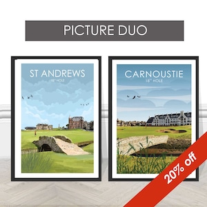 Stampa da parete per il 18° Old Course di St Andrews e Carnoustie, Scozia, British Open di golf, regalo per golfisti, mamma, papà e figlio, sport, regalo