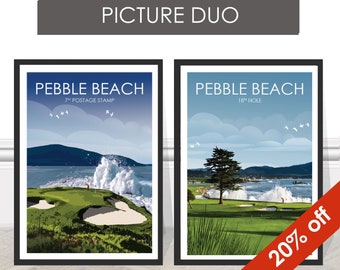 Pebble Beach Club 18.º Y 7.º Sello postal Promoción California US Open Golfista Regalo Viaje Golf Impresión Cartel Pared Arte Golf Imagen Deporte
