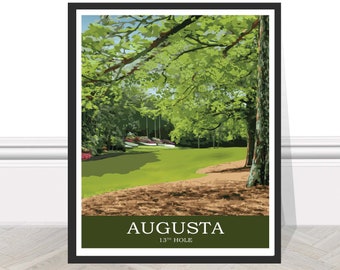 Augusta National Club 13 hoyo Georgia USA Masters Golf Course Travel Print Regalo para Son Golf Poster Wall Art Sport Golf Picture Golf Art