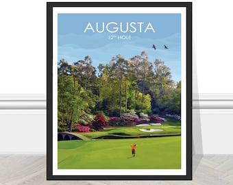 Tamaño A2 Augusta 12th hoyos Masters Golf Impresiones 16,5 x 23,4 pulgadas Regalo de arte para un amigo Póster Arte de pared Impresión deportiva EE.UU. Cumpleaños Viaje Hogan