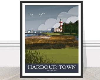 Harbor Town 18 hoyos Hilton Head Golf Links Golf Print Regalo de viaje para golfista RBC Heritage Lighhouse Golf Poster Golf Picture Golf Art