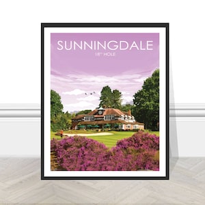 Sunningdale Course 18th Berkshire Golf Travel Print Gift for Friend Dad Son Poster Wall Art Sports Home Decor Present Birthday Games Room