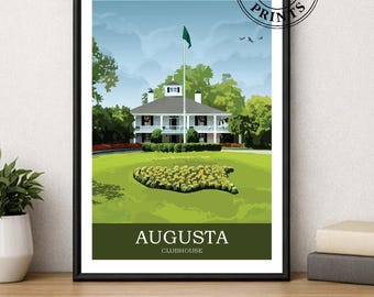 Augusta National Clubhouse Golf Print, Masters Inspired Wall Art, Amen Corner Poster